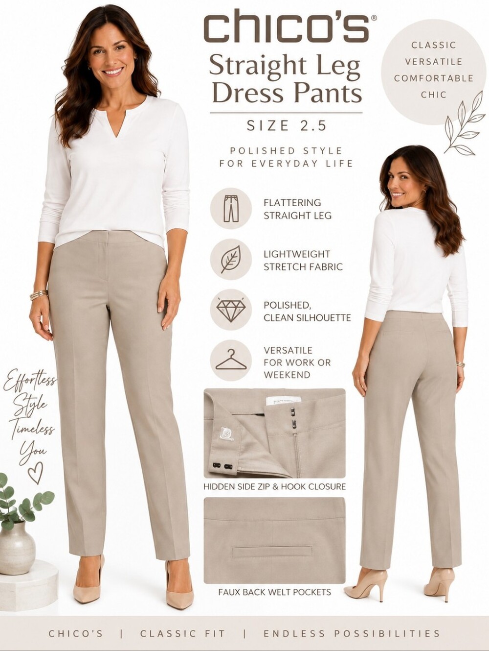 Chico’s Women’s Taupe Straight Leg Career Slacks Pants Size XL